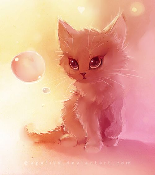 酷似水彩画!眼神超萌的可爱猫咪画作图片