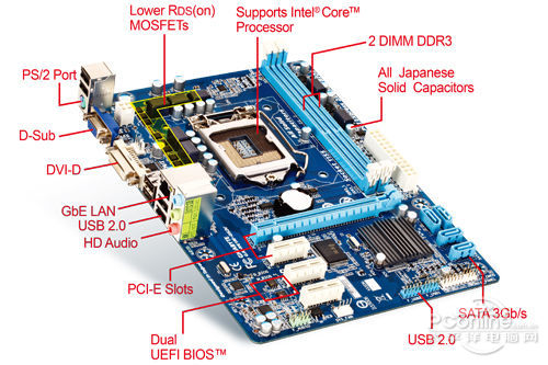 i/o接口方面,技嘉ga-h61m-ds2v主板提供1个ps/2键盘鼠标通用接口,d