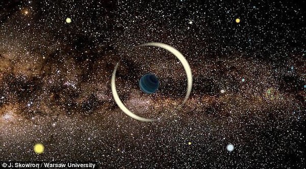 这张概念图描绘了一颗流浪行星产生的微引力透镜效应.图片