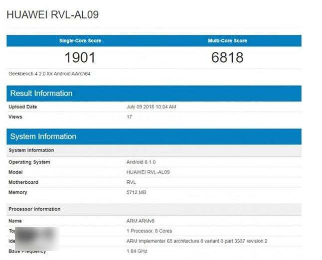 荣耀note10现身geekbench:麒麟970确认