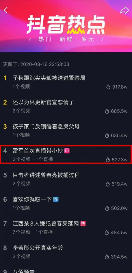 雷军抖音开启直播带货首秀,交易总额突破2亿