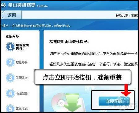 图02:金山装机精灵重装系统的过程共有5步