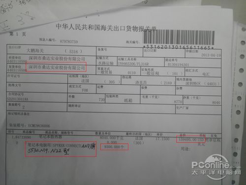 桑達實業股份有限公司出口報關單