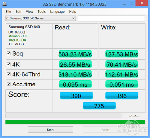 神舟K650S-i7 D1AS SSD测试成绩