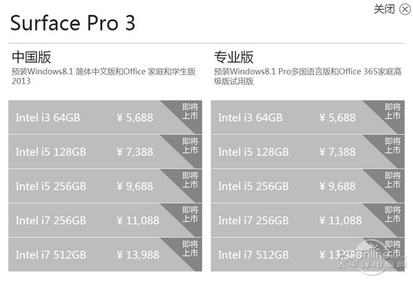 Surface Pro 3中文版将于8月底正式零售