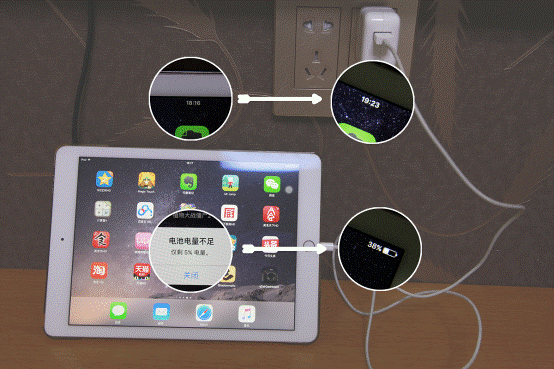 在测试之前,先看看ipad原装充电器的充电表现,充电时间为1小时,电量