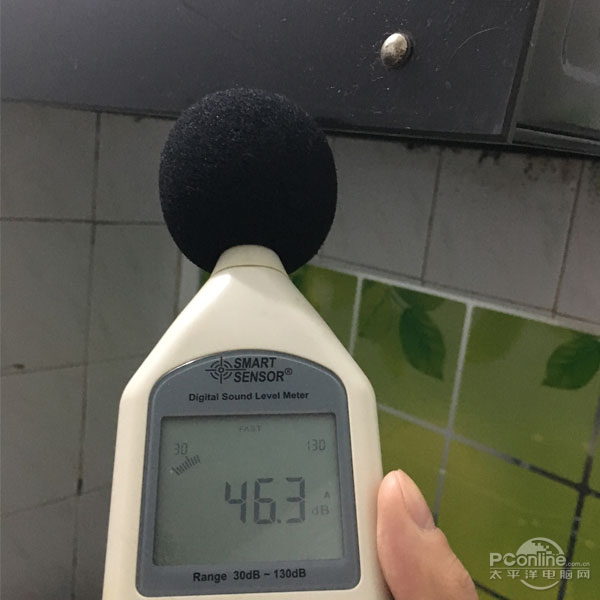 修理後油煙機噪音值降為46.3分貝