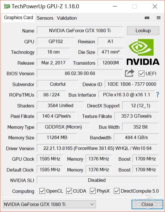 七彩虹igame gxt1080ti vulcan ad 参数对比