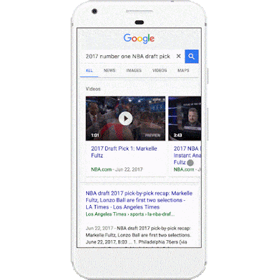 谷歌测新功能:搜索结果视频自动静音播放6秒片段