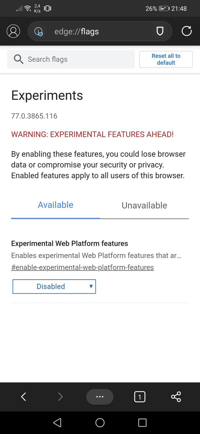 Android端Edge现也可访问实验Flag功能了