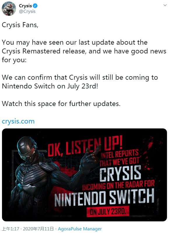 《孤岛危机》将于7月23日如约登陆任天堂Switch平台