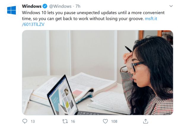 微软：Windows10为用户提供暂停意外更新的选择