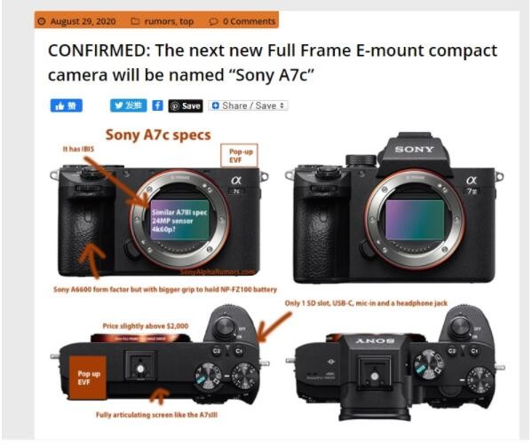 外媒确认：索尼很快推出紧凑型全画幅相机A7c
