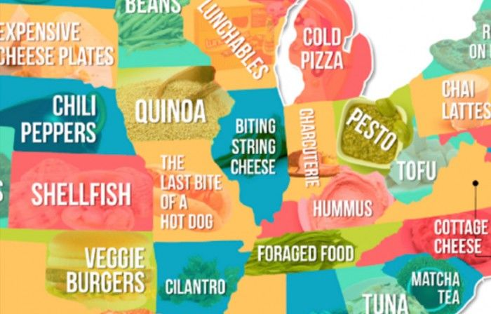 Hater通过地图展示美国各州民众最讨厌的食物