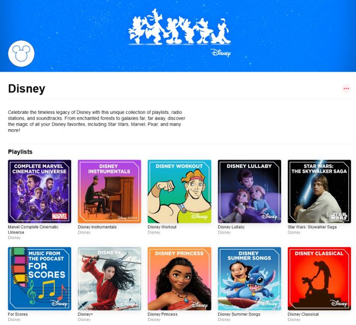 迪士尼将其作品原声带、电台等引入AppleMusic