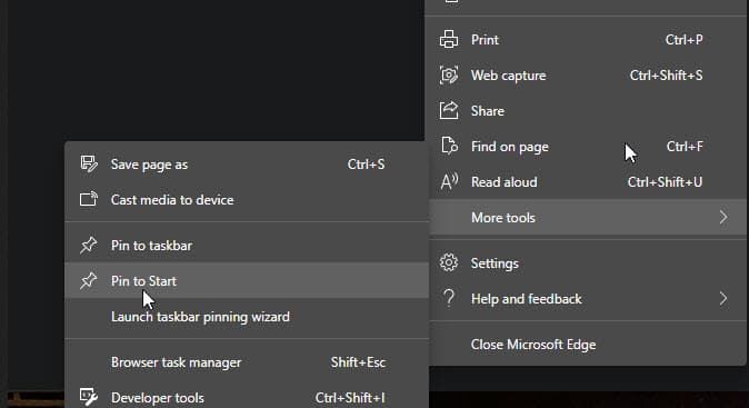 新版Edge允许用户将站点固定到Windows10开始菜单