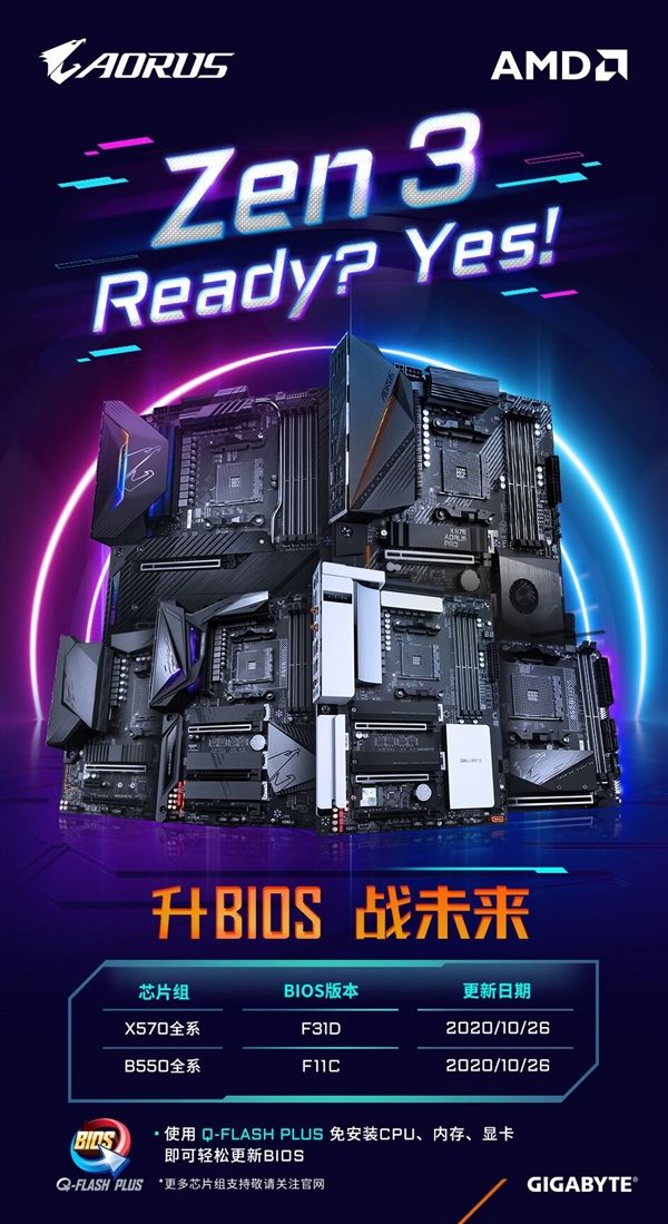AMD战未来！技嘉X570/B550全系上新BIOS