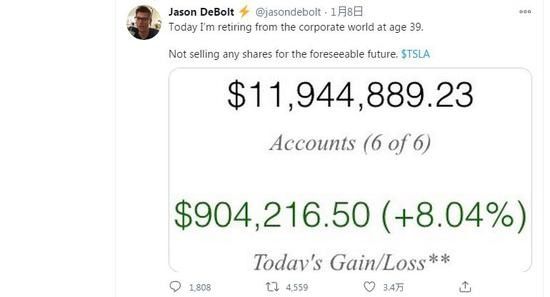 美国男子7.5美元时买特斯拉股票今身价千万宣布退休