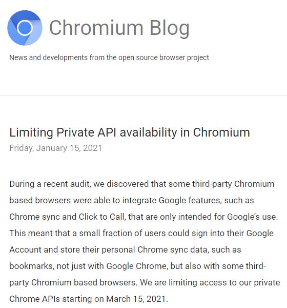 Fedora率先停用了Chromium的谷歌数据同步API