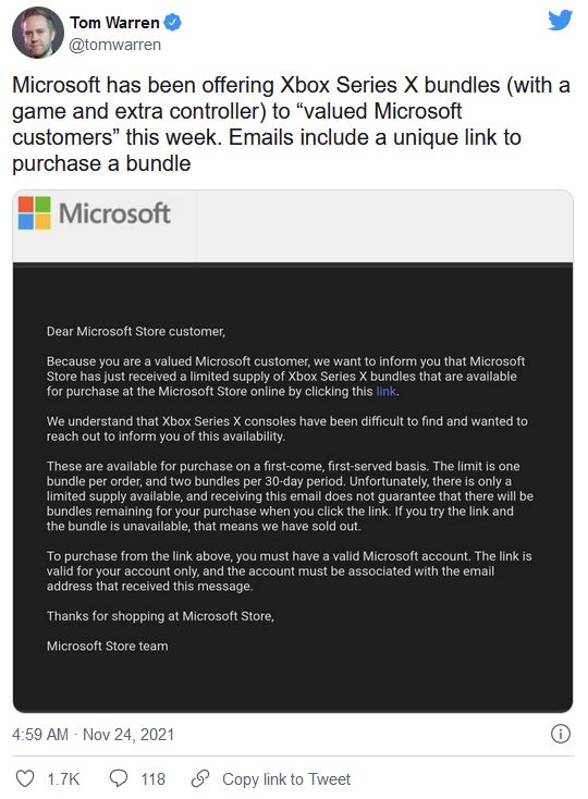 微软通过电子邮件向微软商店发送了特殊链接