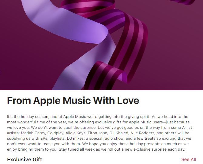 苹果推出FromAppleMusicWithLove订阅者可获独家礼品