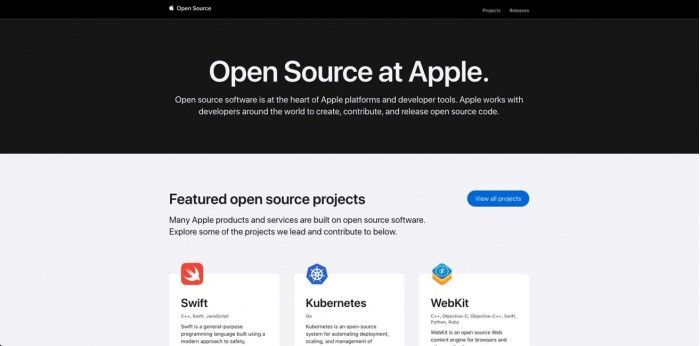苹果推出重新设计后的公司开源项目主题网站