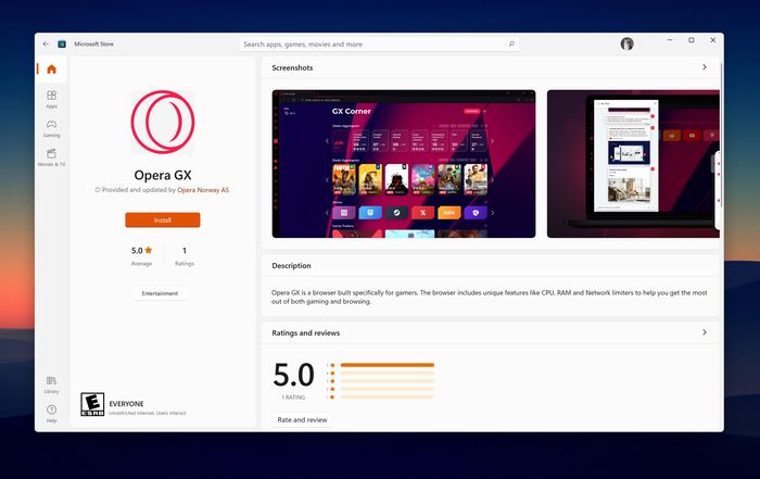 OperaGX浏览器开始在Windows11微软商店分发