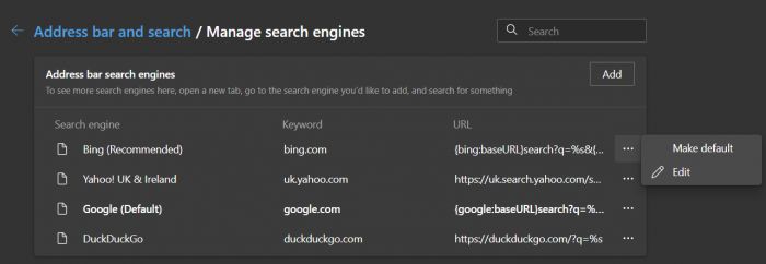 怕用户删完加不回去Chromium上的默认搜索引擎将无法被移除