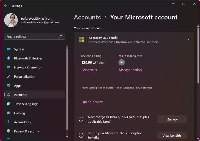 Windows11设置界面现在可以用来直接管理微软账户