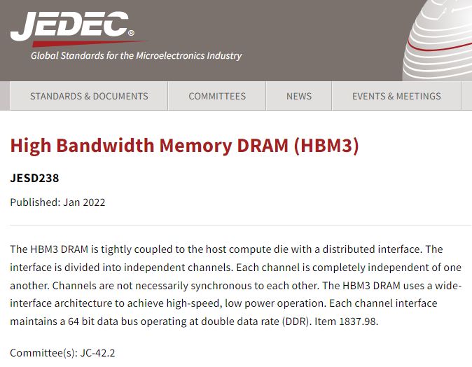 JEDEC正式发布HBM3内存标准：6.4Gb/s速率819GB/s带宽16-Hi堆栈