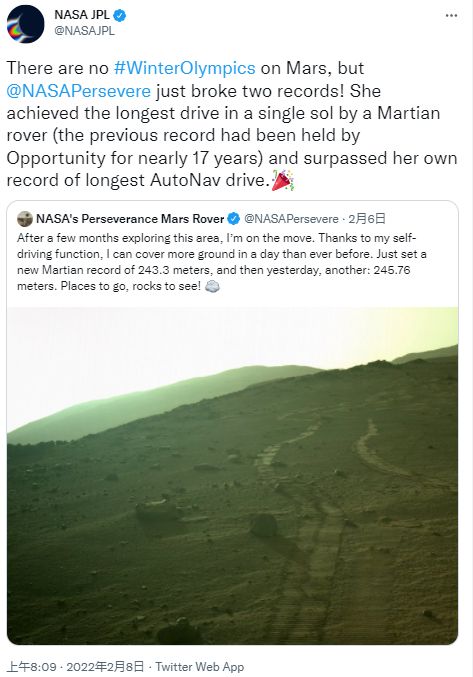 NASA“毅力号”探测器打破“机遇号”保持了17年的火星记录