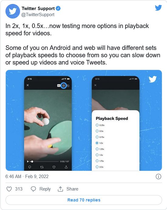Twitter正在测试Android设备和网页版的可调视频播放速度选项