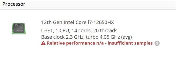 Inteli7-12650HX首次现身：55W14核心、硬塞笔记本