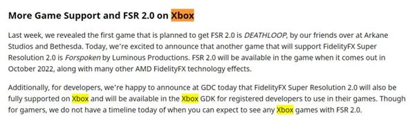 微软玩家有福了！Xbox系列主机将支持AMDFSR2.0技术