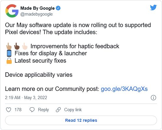 5月的GooglePixel更新修复了Pixel6手机的通知振动过弱问题