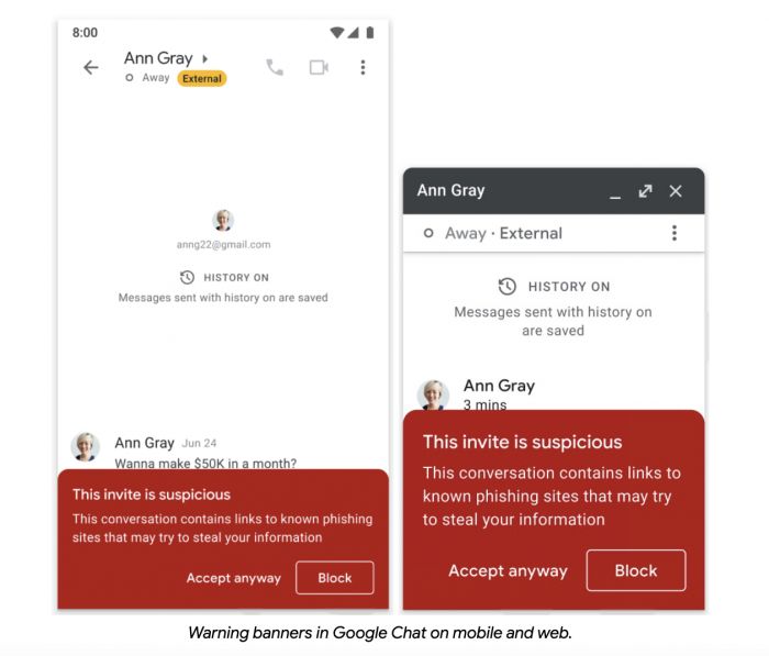 GoogleChat聊天服务迎来新警告横幅以更好阻拦恶意链接威胁