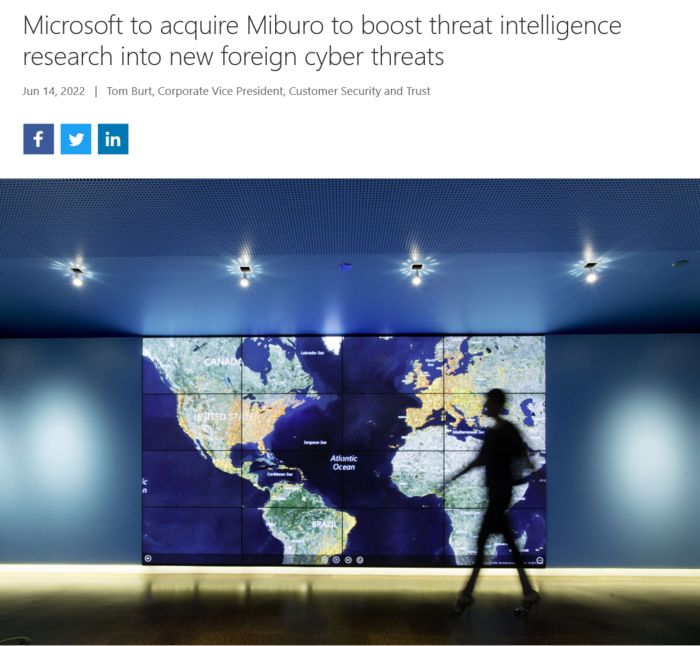 微软宣布收购Milburo以加强国外威胁检测和响应解决能力